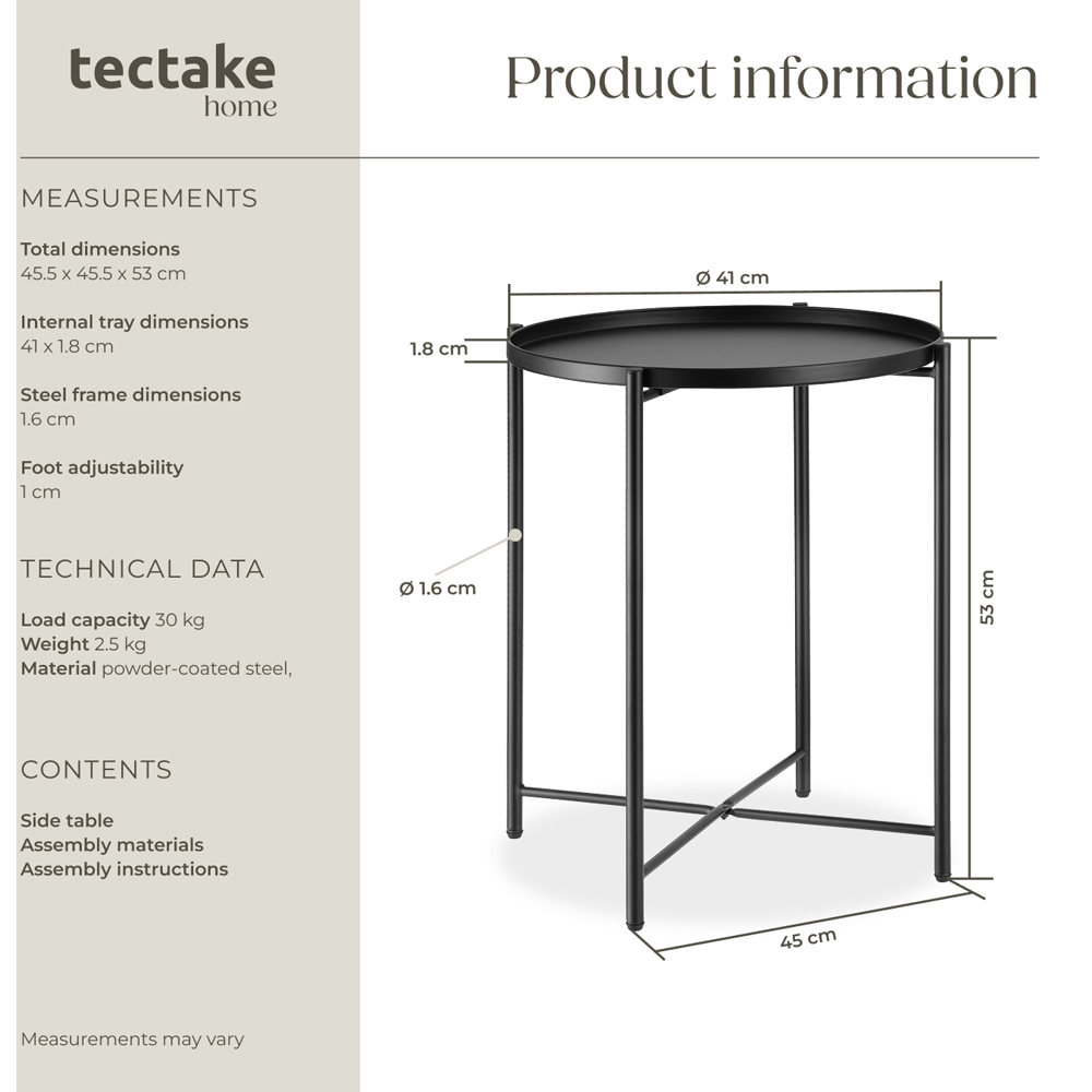 tectake Chester Black Round Bedside Table Image 8