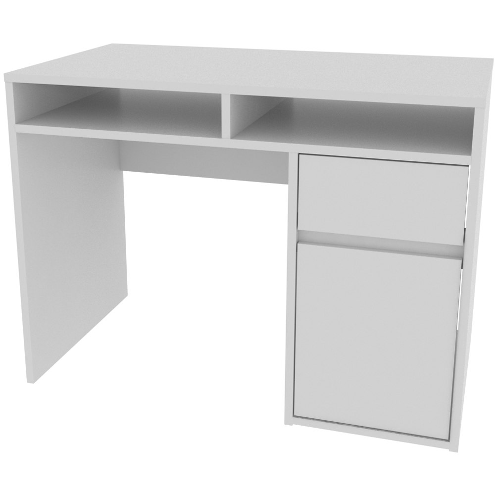 Decorotika Isla Single Door Single Drawer 2 Shelf Corner Computer Desk White Image 2