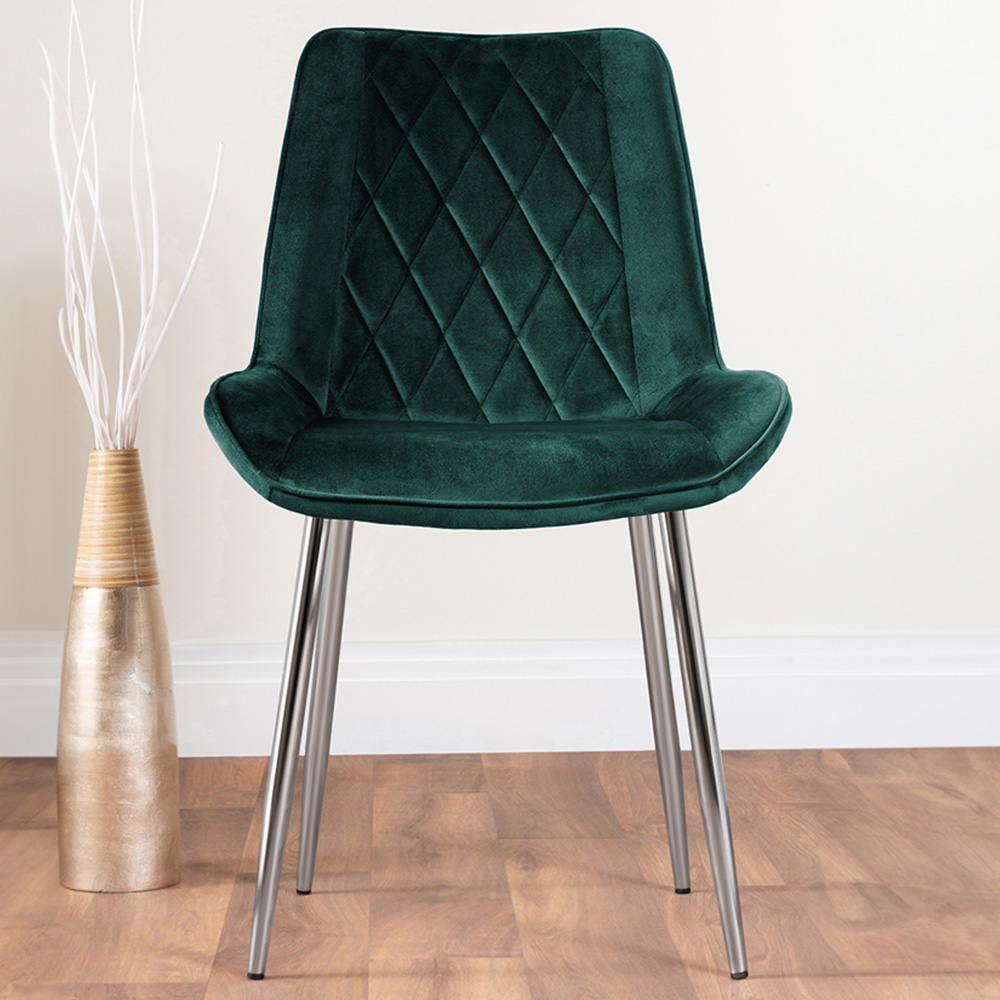 Furniturebox Cesano Set of 2 Green and Chrome Velvet Dining Chair Image 1
