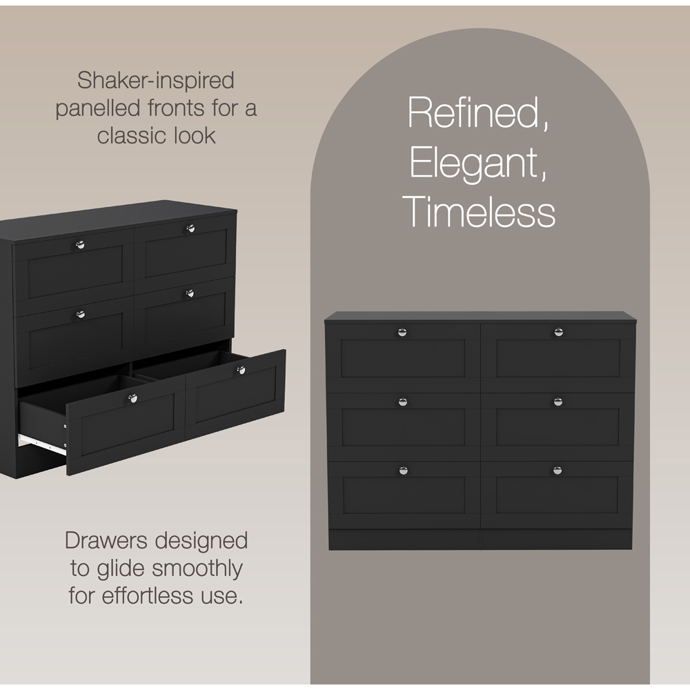 VIDA DESIGNS Altino 6 Drawer Black Shaker-Style Chest of Drawers Image 7
