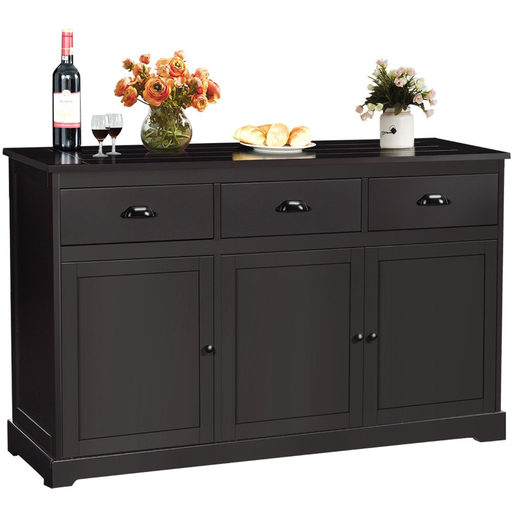 Costway 3 Door 3 Drawer Brown Buffet Sideboard Image 2