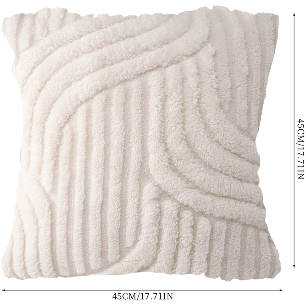 Living and Home Beige Minimalist Wavy Geometric Plush Throw Pillow Cover 45 x 45cm Image 8