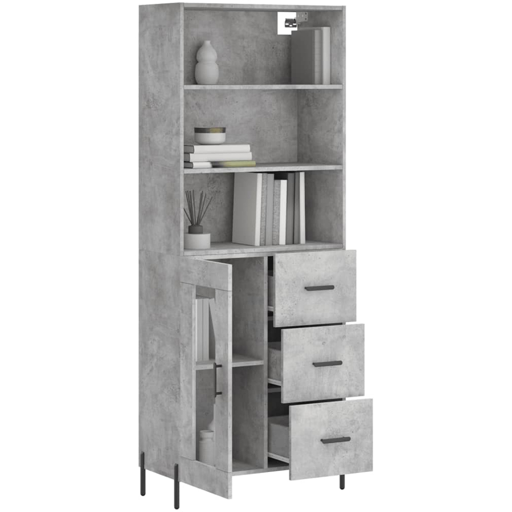 vidaXL Single Glass Door 3 Drawer 3 Shelf Concrete Grey Tall Highboard Image 3