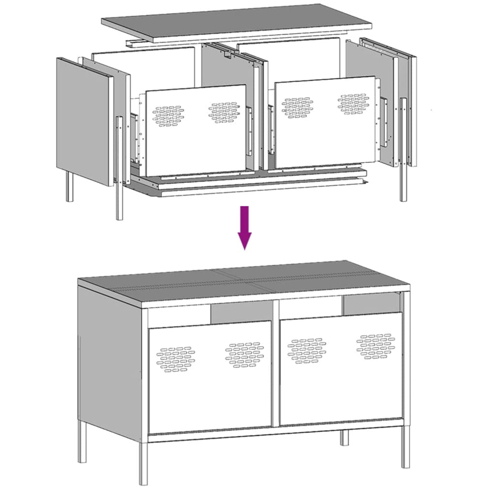 vidaXL 2 Drawer Black Steel Industrial Style TV Cabinet Image 9