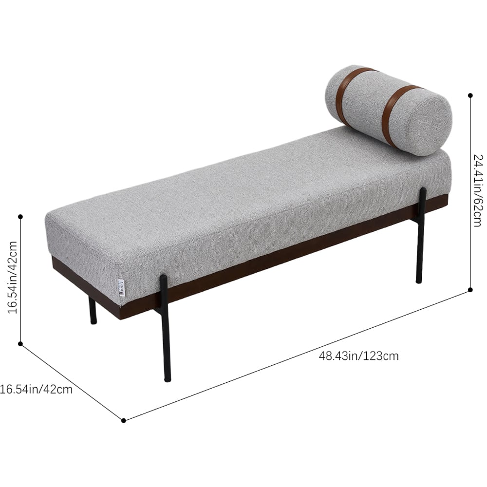 Living and Home 2 Seater Light Grey Cylindrical Bolster Chaise Lounge Bench Image 9