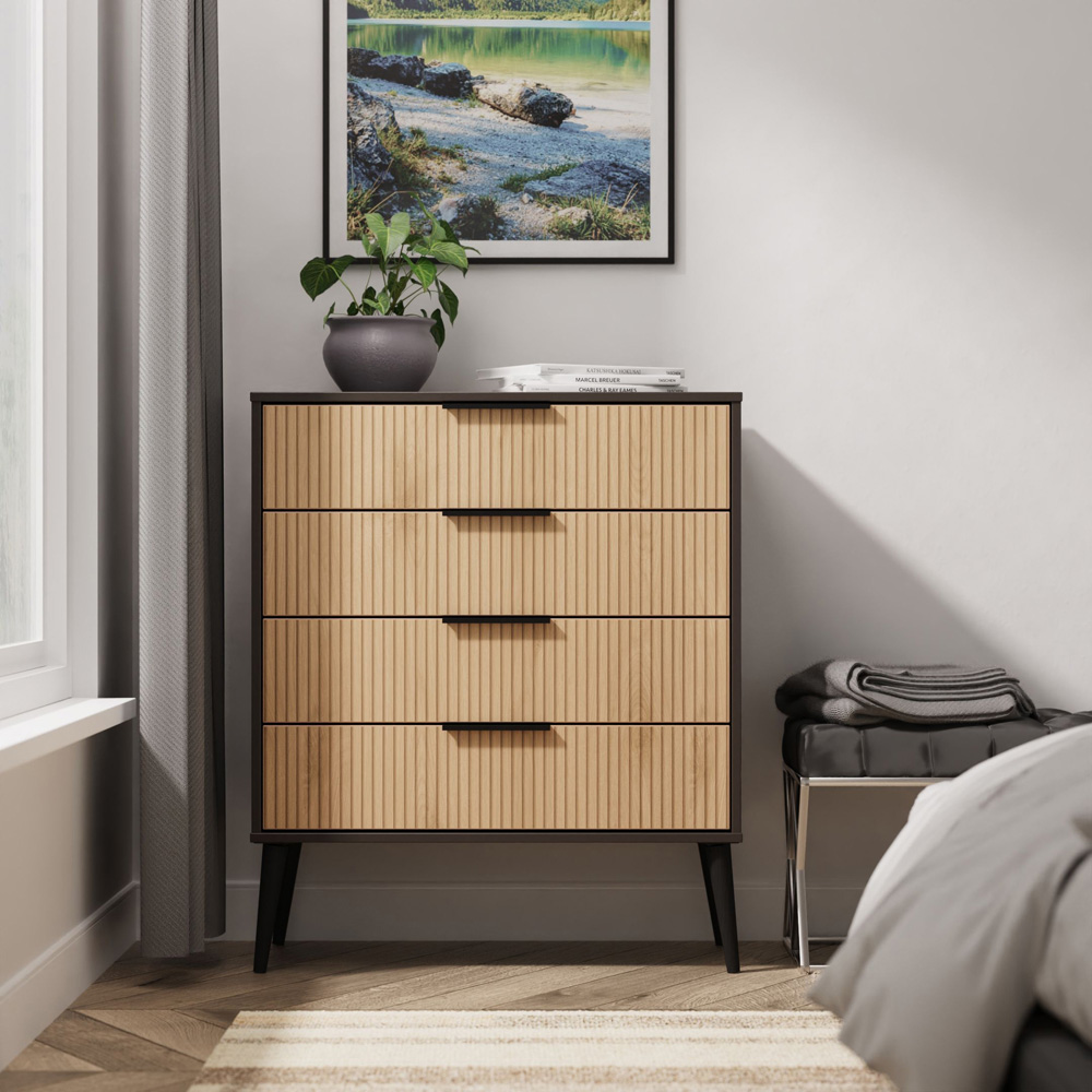 Crowndale Hong Kong 4 Drawer Slatt Effect and Graphite Chest of Drawers Ready Assembled Image 7