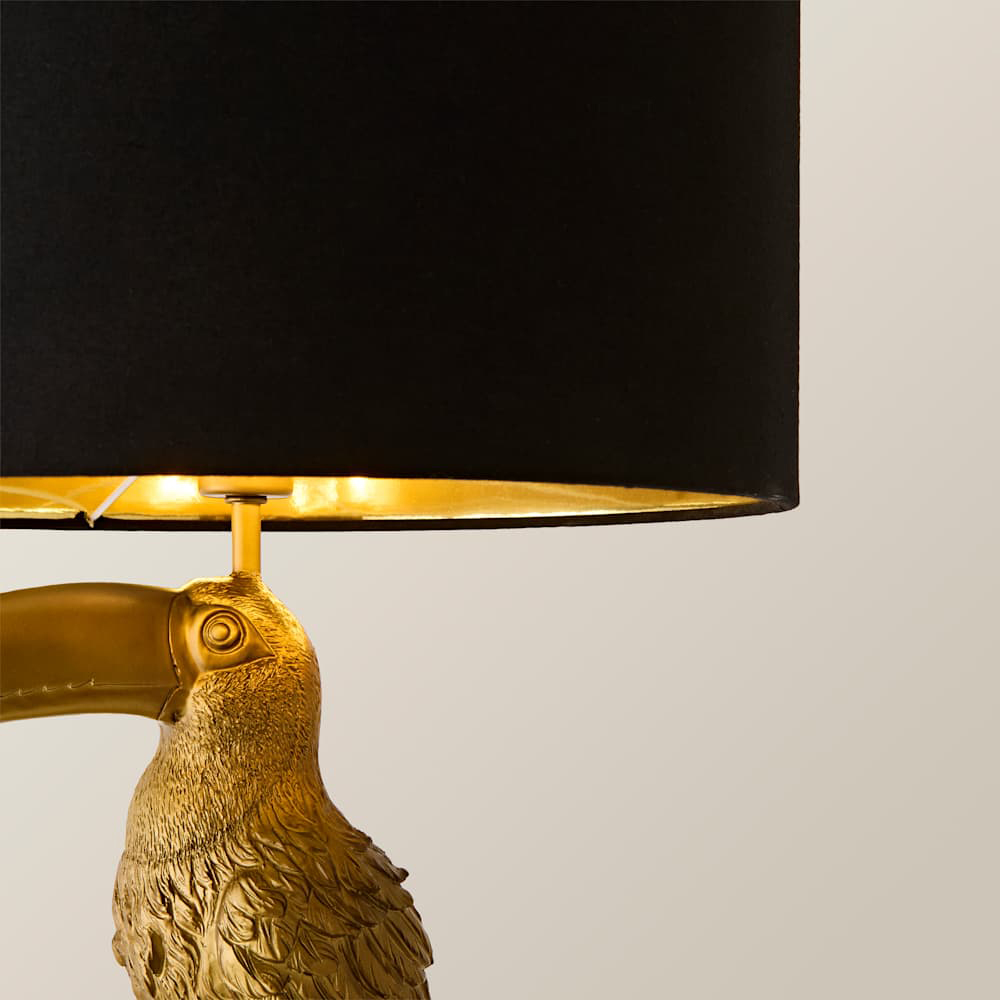 ValueLights Tuki Toucan Gold and Black Velvet Shade Brushed Bronze Table Lamp with Bulb Image 4
