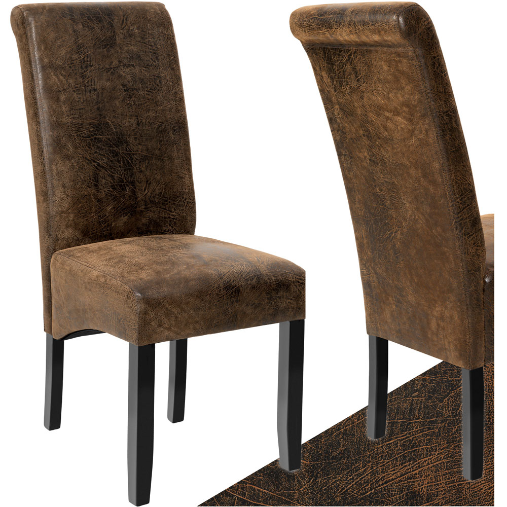 tectake Antique Brown Faux Leather High Backrest Dining Chair Image 2