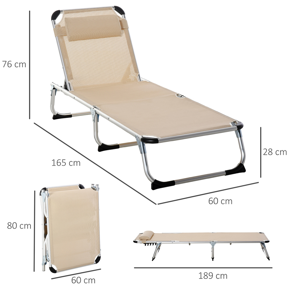 Outsunny Khaki 5 Level Reclining Folding Sun Lounger Image 8