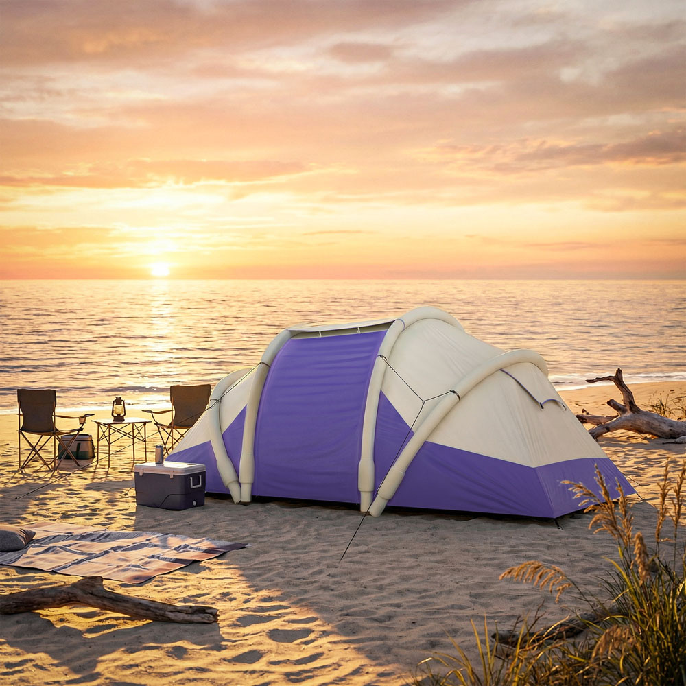 Outsunny 2-4 Person Waterproof Inflatable Camping Tent Purple Image 4