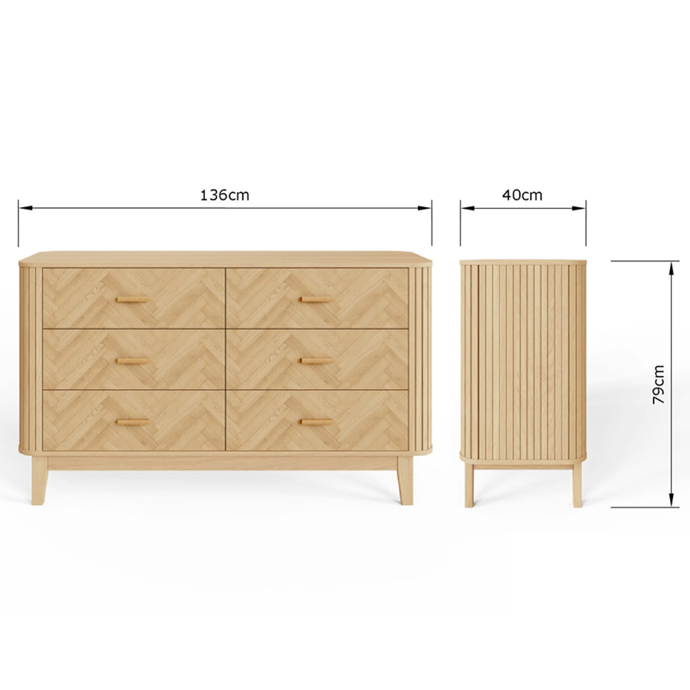 GFW Axel 6 Drawer Oak Chevron Pattern Chest of Drawers Image 9