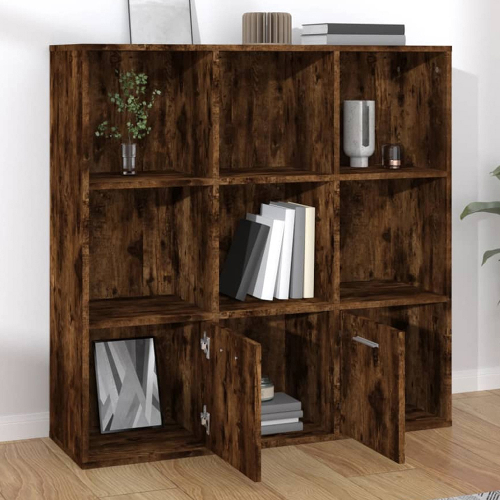 vidaXL 2 Door 7 Shelf Smoked Oak Bookcase Image 1