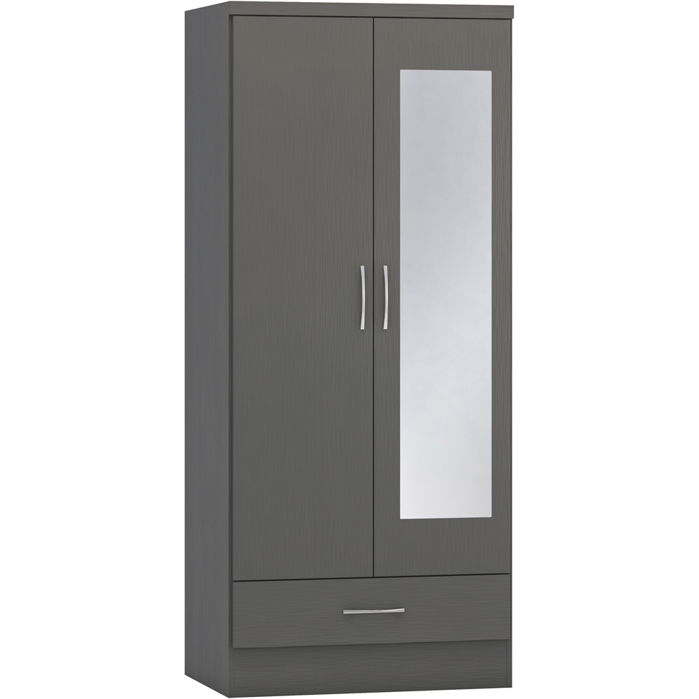 Seconique Nevada 2 Door 3D Effect Grey Mirrored Wardrobe Image 2