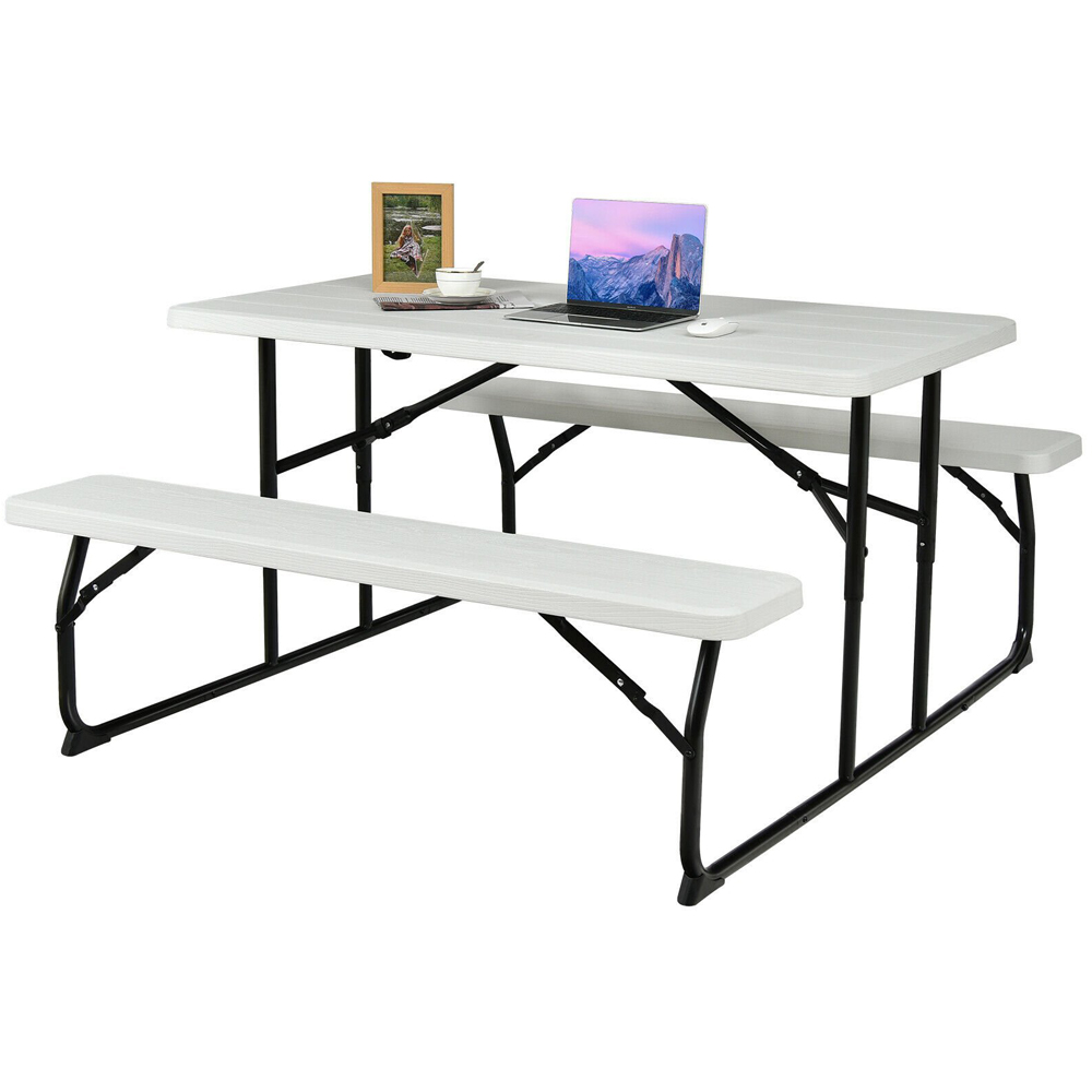 Costway 4 Seater White Foldable Picnic Table and Bench Set Image 3