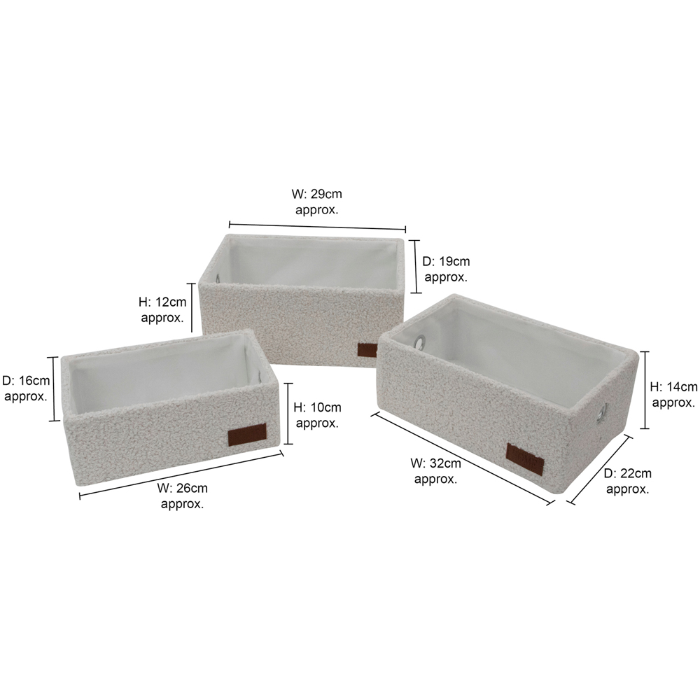 JVL Shiro White Boucle Fabric Rectangular Storage Basket 3 Pack Image 9
