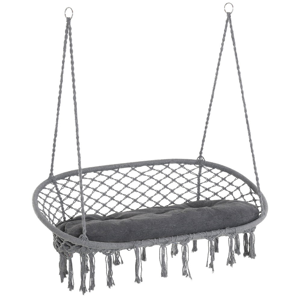 Outsunny 2 Seater Grey Hanging Macrame Swing Chair Image 2