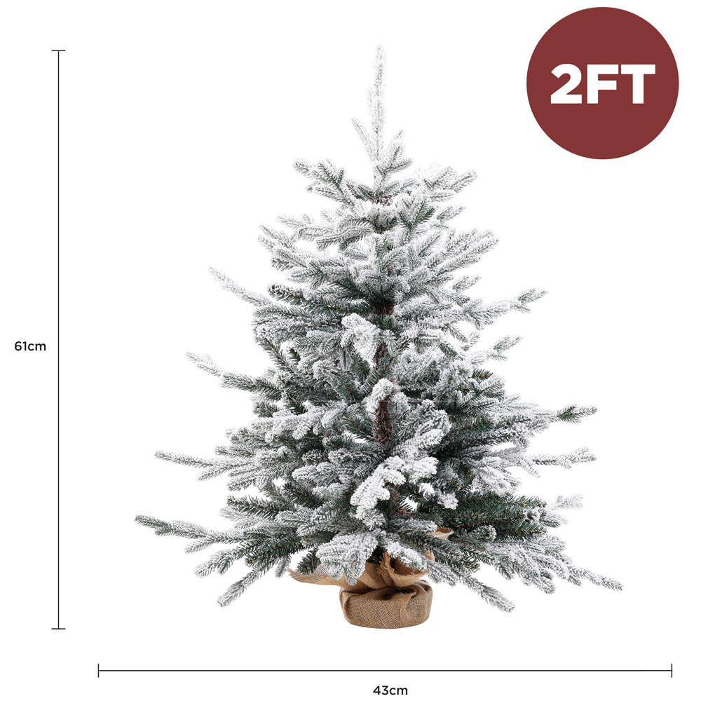 Charles Bentley 30 Warm White LED Pre-Lit Faux Snowy Christmas Tree with Hessian Base 2ft Image 9