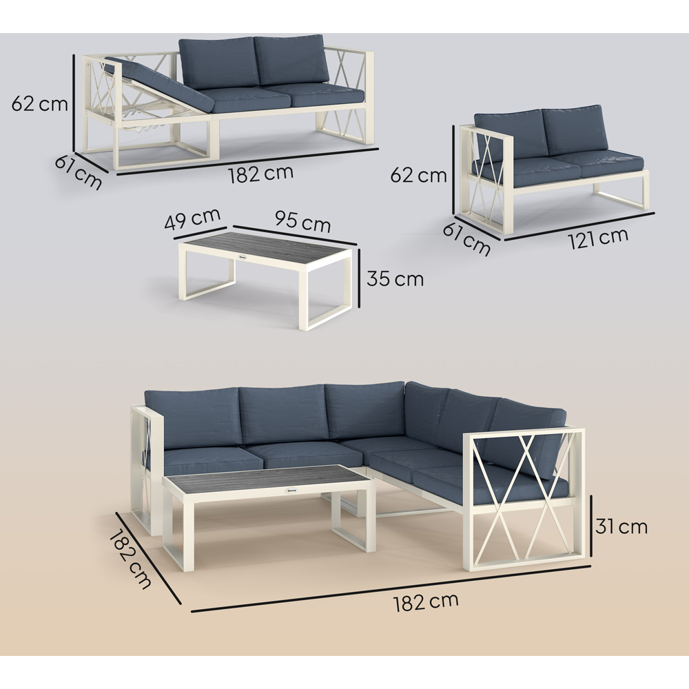 Outsunny 5 Seater Grey Garden Sectional Sofa Set with Adjustable Lounger Image 8