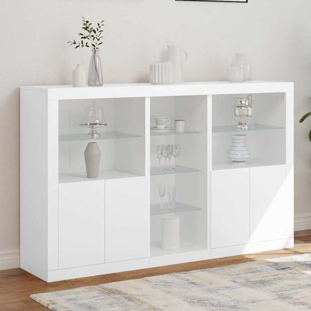 vidaXL 4 Door 8 Shelf White LED Sideboard 3 Piece Image 1
