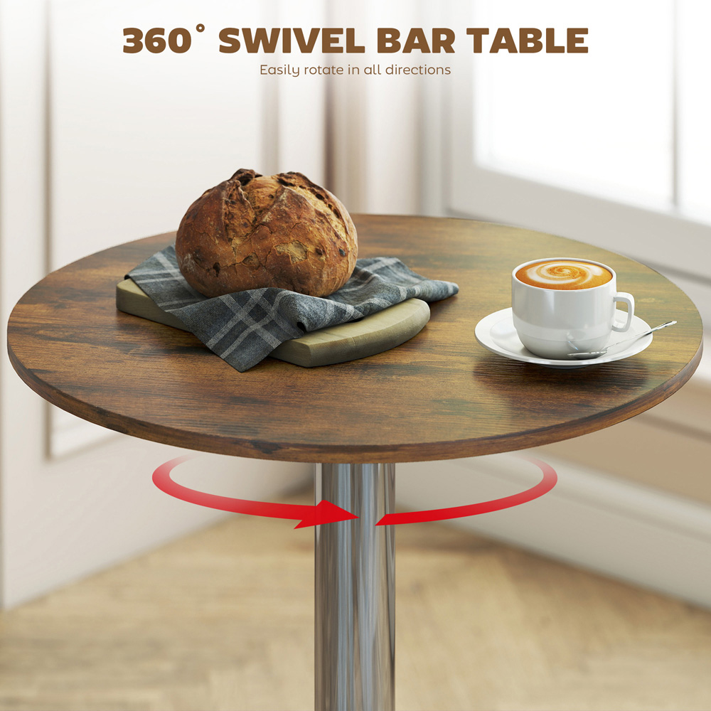 Portland 2 Seater Rustic Brown Height Adjustable Round Swivel Bar Dining Table Image 5