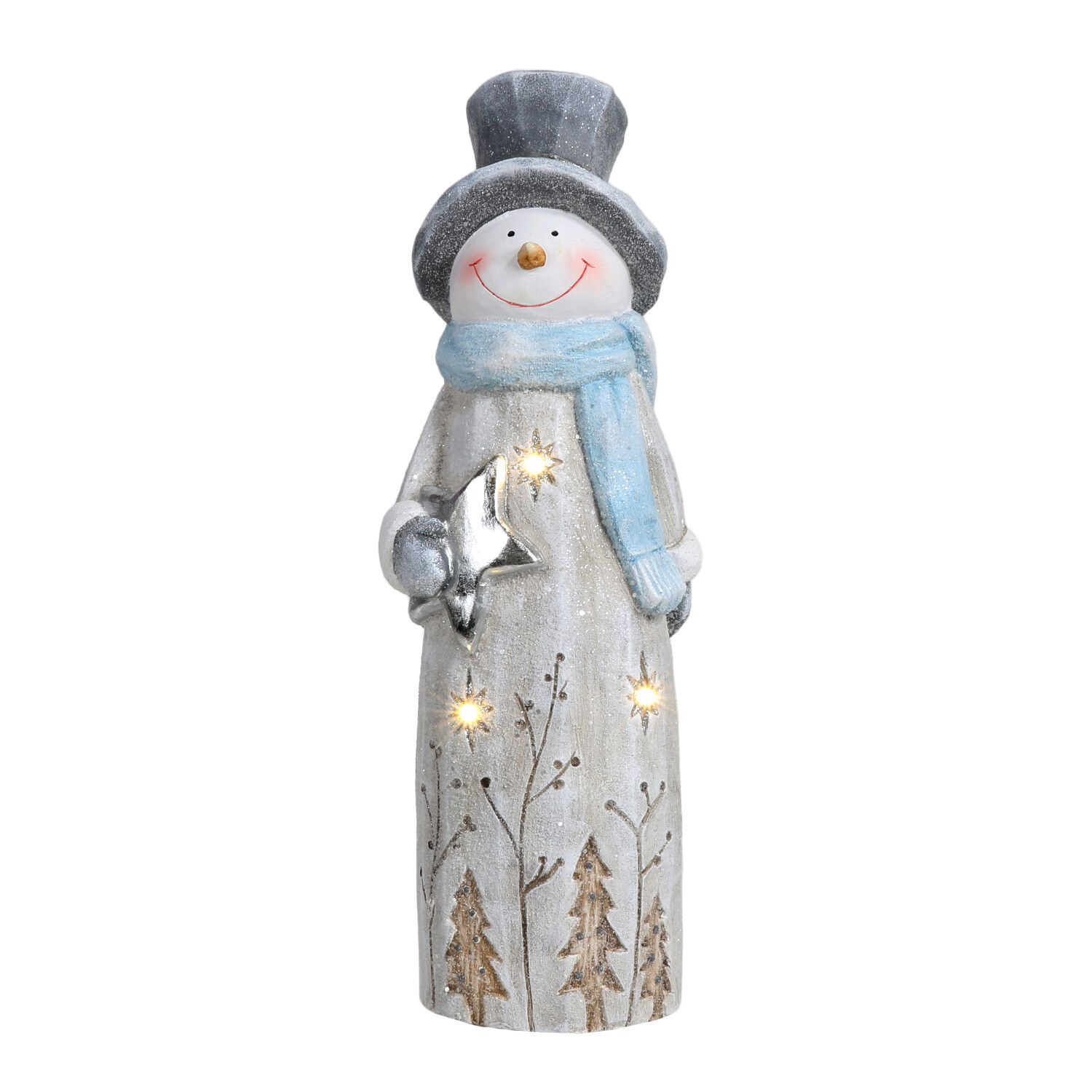 LED Frosted Snowman Ornament - Grey Image 1