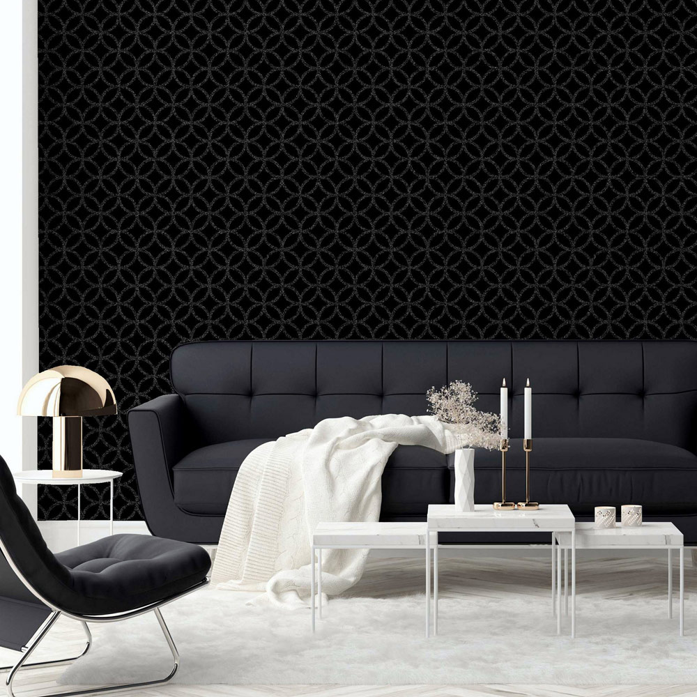 Arthouse Sequin Geometric Black Wallpaper Image 3