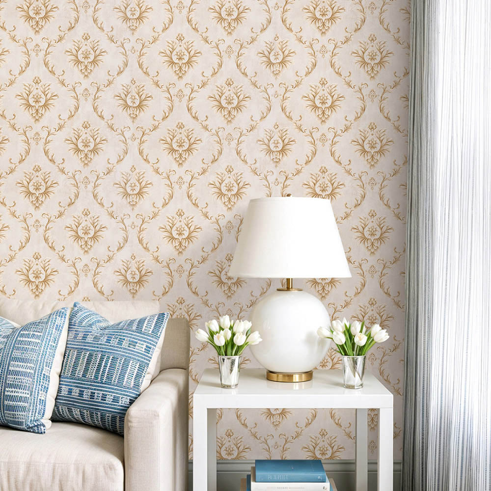 Living and Home Damask Pattern 3D Embossed Beige Non-Pasted Wallpaper Image 7