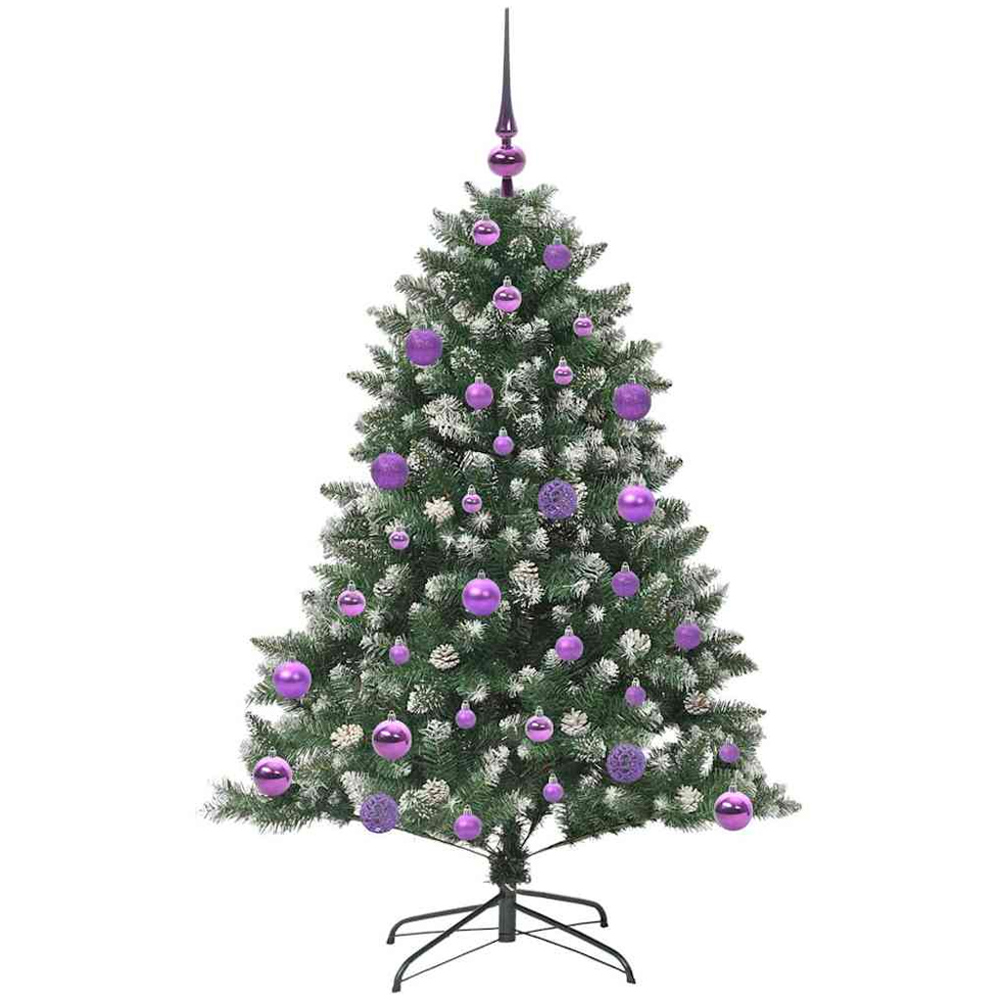 vidaXL Pre-Lit Lilac Bauble Pinecones Green Snow Flocked Artificial Christmas Tree 4ft Image 2