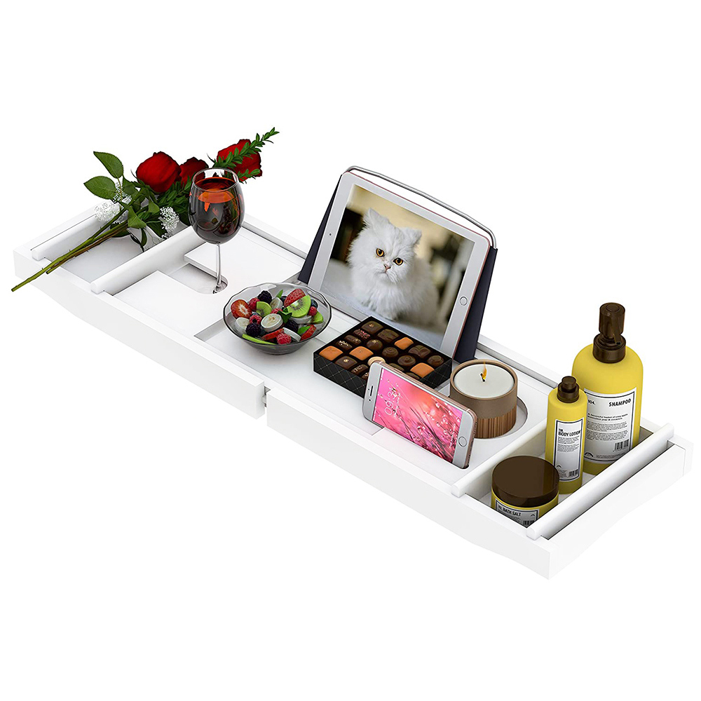 Living and Home White Bathtub Caddy Tray Image 4