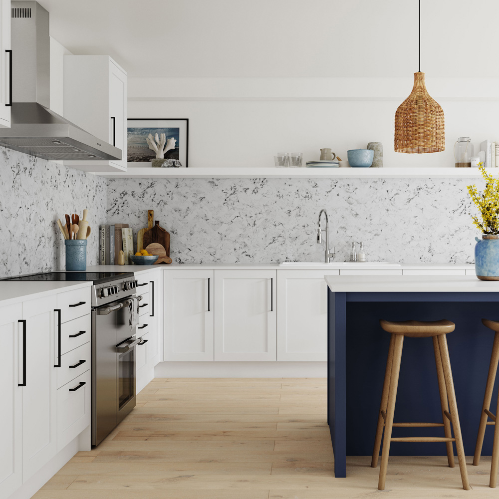 Alloy Carrara Marble Herringbone Kitchen Splashback 3000 x 750 x 4mm Image 3
