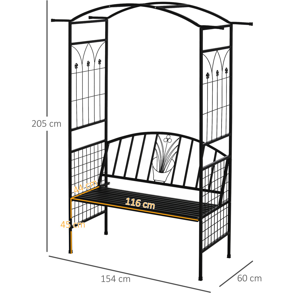 Outsunny 6.7 x 5ft Black Garden Arch Bench with Trellis Side Image 7