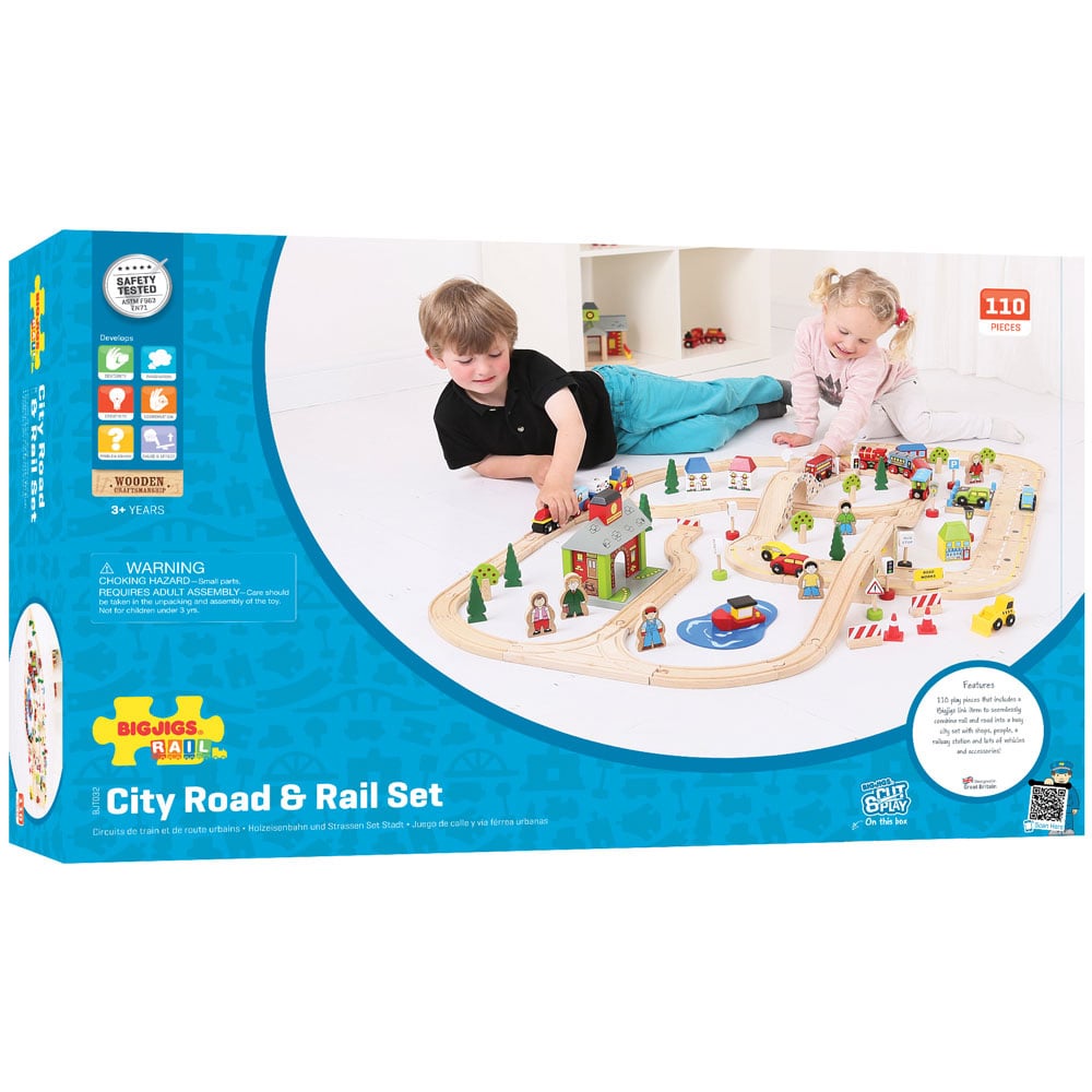 BigJigs Toys Rail City Road and Railway Set Image 1