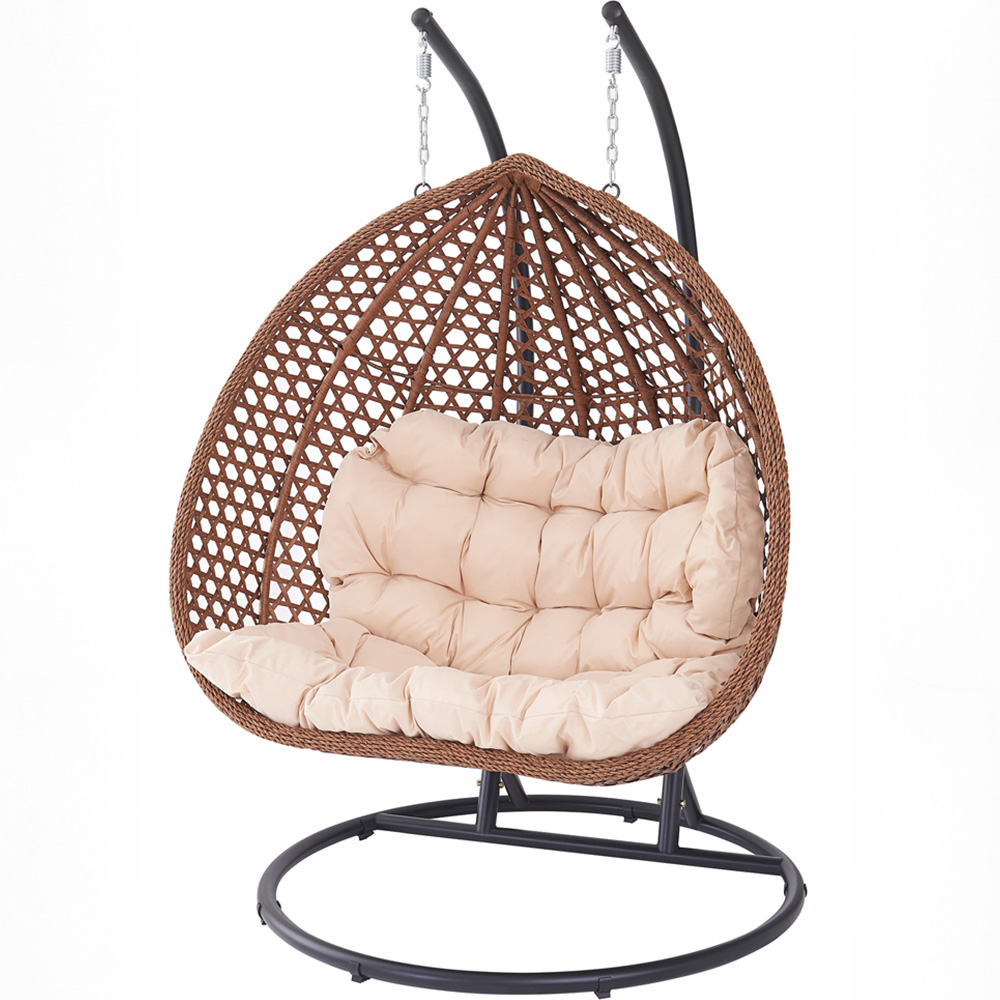 Henley 2 Seater Rattan Cream Swing Egg Pod Chair Image 2