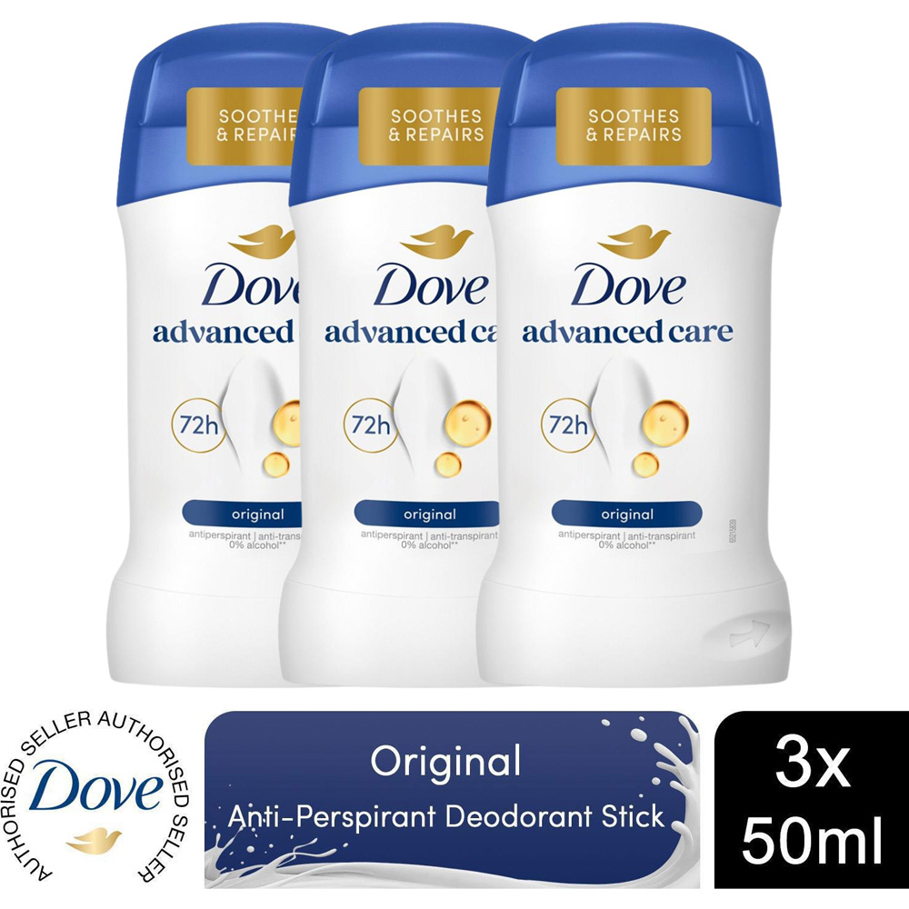 Dove Advanced Care 72H Sweat Protection Anti-Perspirant Deo Stick 50ml 3 Pack Image 4