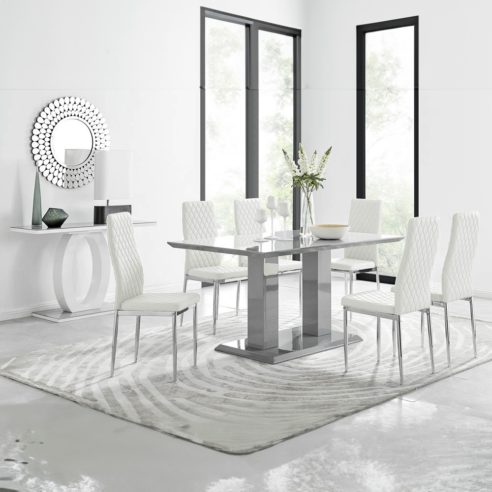 Furniturebox Molini Modern Valera 6 Seater Dining Set Grey Gloss White and Chrome Image 8