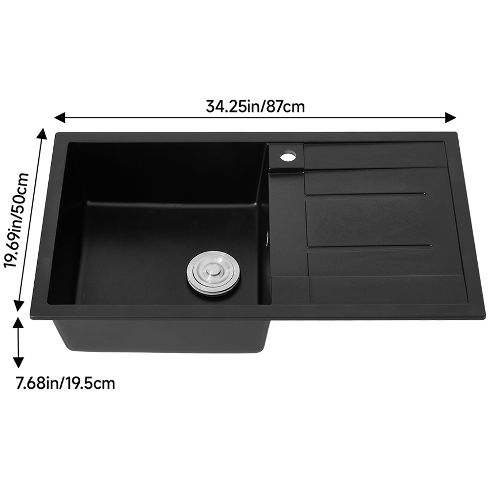 Living and Home Black Single Bowl Kitchen Sink with Strainer Waste Kit Image 7