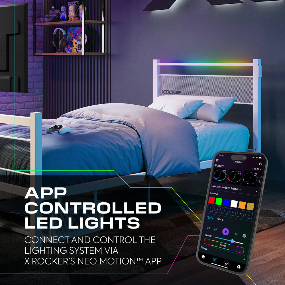 X Rocker Basecamp Single White TV Gaming Bed with App Controlled RGB LED Light Image 6
