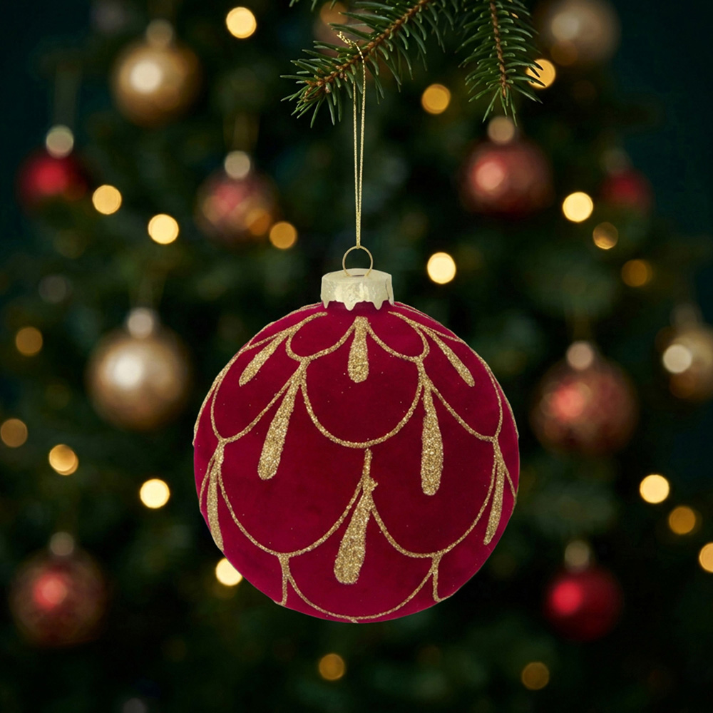 Flocked Detailed Glitter Bauble Image 2