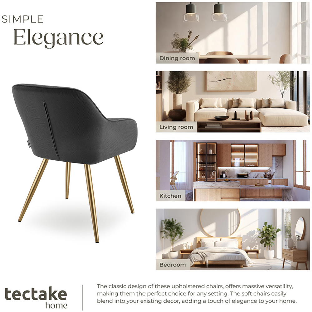 tectake Marilyn Set of 6 Anthracite Gold Corduroy Dining Chair Image 7