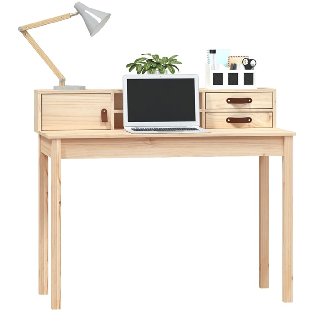vidaXL Single Door 2 Drawer Single Shelf Office Desk Natural Brown Image 3