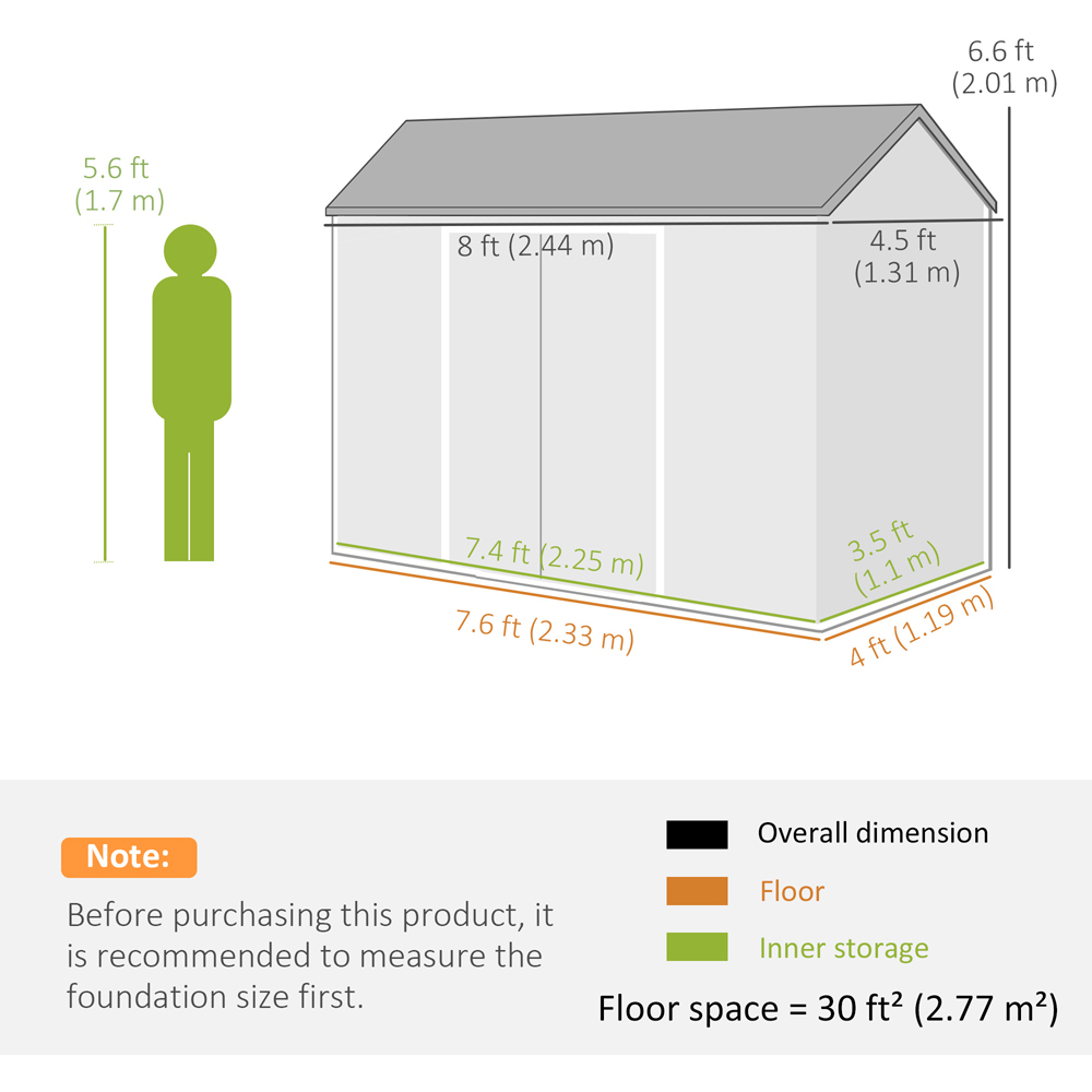 Outsunny 8 x 4ft Dark Grey Apex Garden Shed with Built-In Floor Image 9