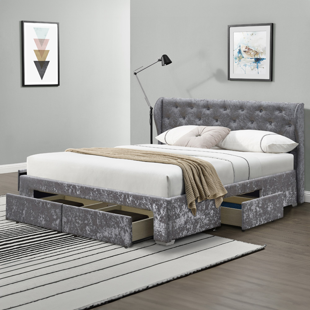 Brooklyn Silver Crushed Velvet 4 Piece Bedroom Furniture Set Image 2