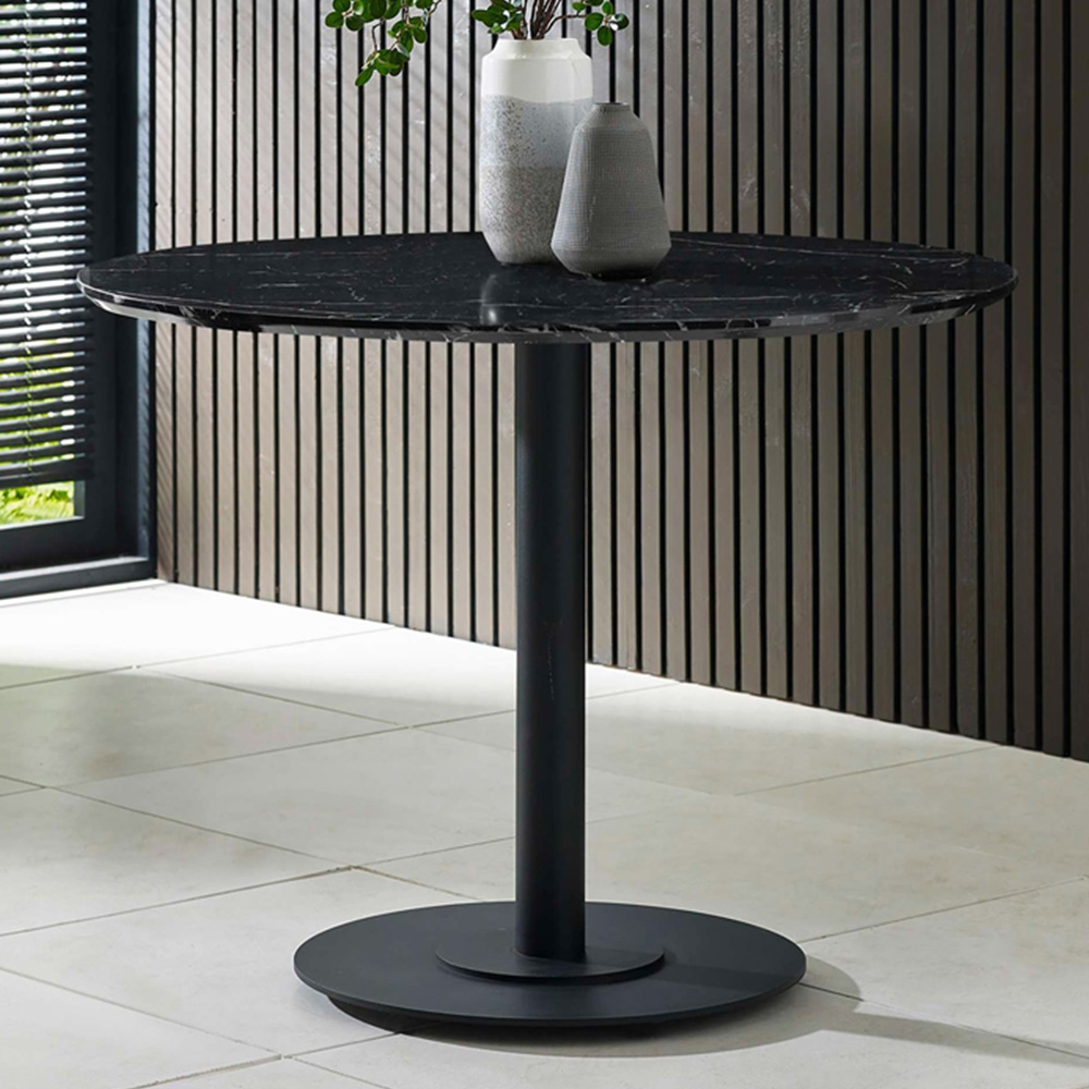 Julian Bowen Luca 4 Seater Black Marble Effect Round Pedestal Dining Table Image 1