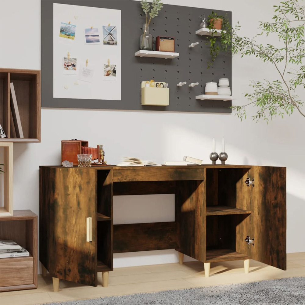 vidaXL 2 Door Computer Desk Smoked Oak Image 7