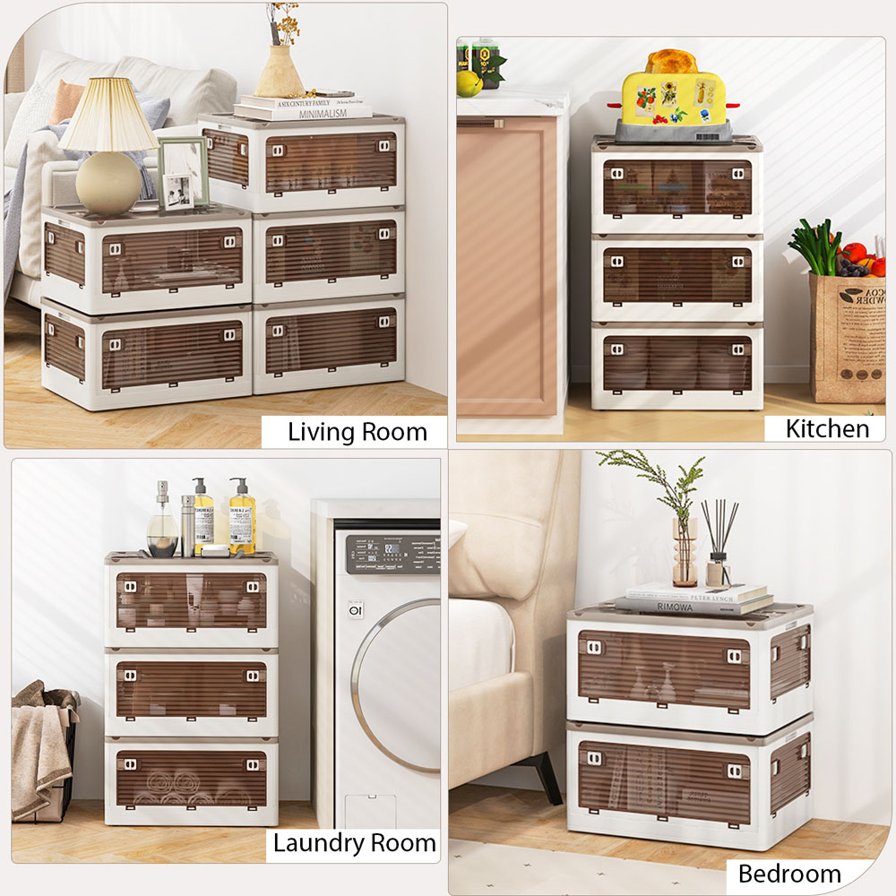 Costway 90L White Stackable Collapsible Plastic Storage Bin with Lid Set of 3 Image 6