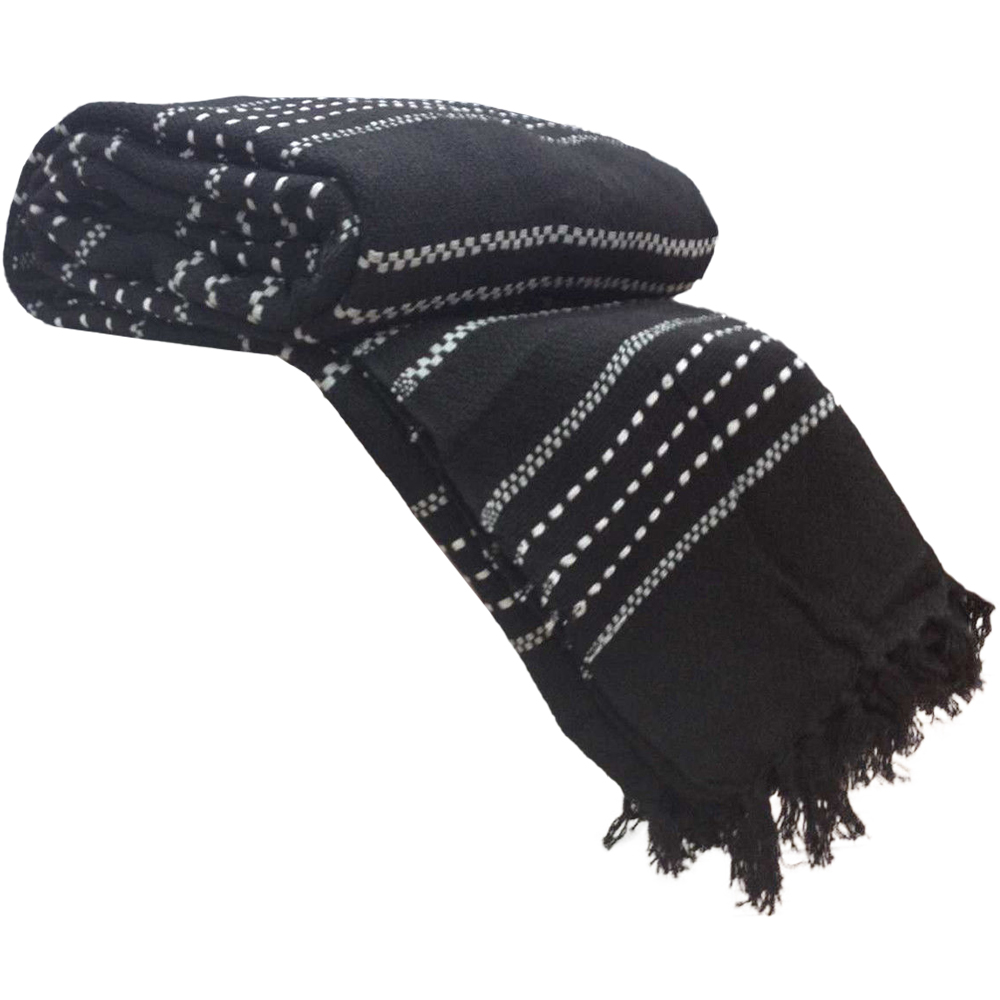 Rapport Home Black Stitch Strip Woven Cotton Throw 229 x 254cm Image 1
