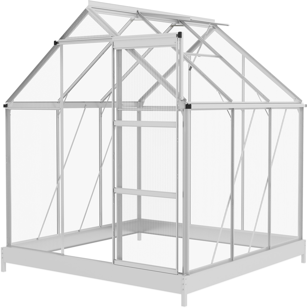 Outsunny Silver Polycarbonate Aluminium Frame 6 x 6ft Walk In Greenhouse Image 1