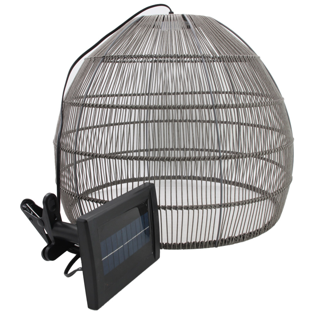 Callow Outdoor Solar LED Pendant Light with Grey Rattan Effect Shade White Image 1