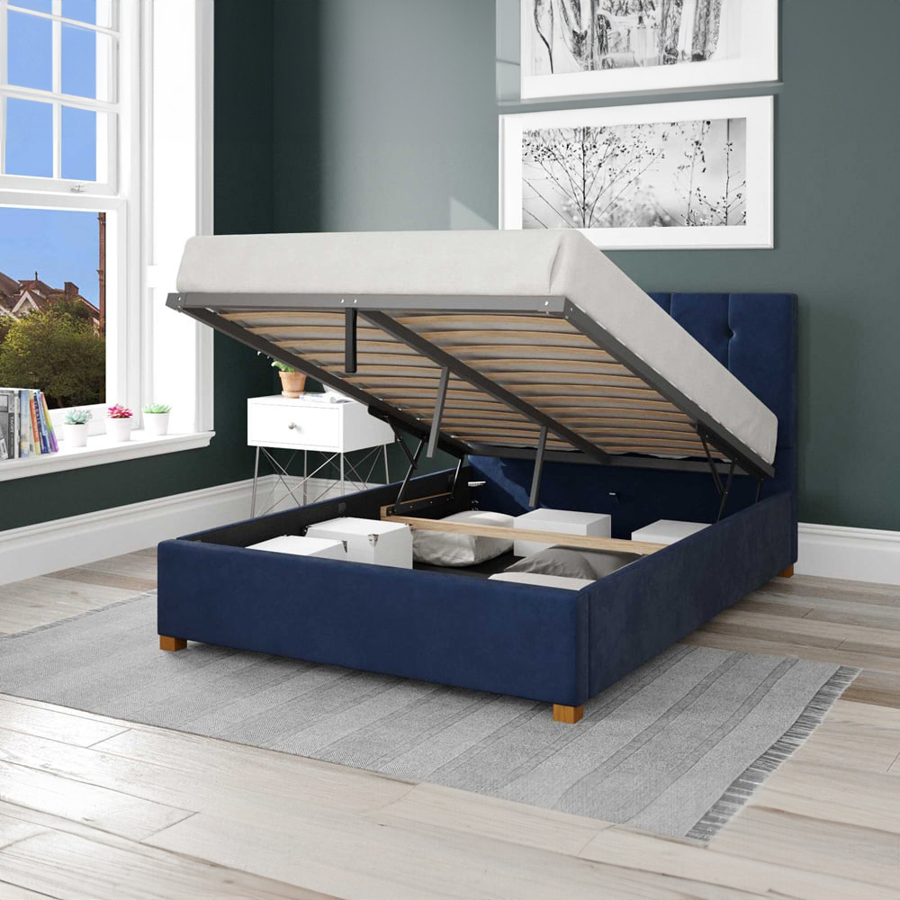 Aspire Hepburn King Size Navy Plush Velvet Ottoman Bed Image 2