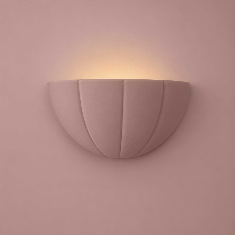 ValueLights Leonardo Dusky Pink Ceramic Scallop LED Flush Wall Light with Bulb Image 3